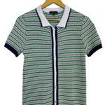 J.Crew Button Up Polo Midi Dress XS Blue Green Collared Wool Slits Tennis Preppy Photo 2