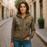 Billabong  Womens Hoodie‎ Size Large Olive Green Asian Inspired Black Gold Red Photo 1