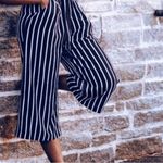 LUNIK Navy Blue Striped Strapless Wide-Leg Jumpsuit Photo 3
