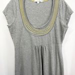 Boden Size 10 Dress Gray Shift Cap Sleeve Yellow Embroidered Neck Knee 1029‎ Photo 4