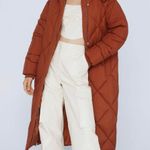 Nasty Gal Rust Quilted Longline Puffer Hooded Jacket Photo 0