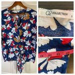 Q2 Tie Front Top‎ Womens Small Floral Office Cropped Relaxed Fit 3/4 Sleeve Photo 1