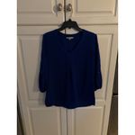 Hawthorn Blue V Neck 3/4 Sleeve Laser Cut Detail Blouse Women Large Photo 1