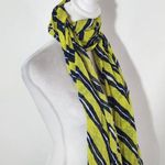 Navy and Lime Green Woven Boho Scarf Lightweight Frayed Edge Striped Scarf Photo 3