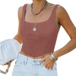 NWT REORIA Women’s Square Neck Bustier Corset Crop Tank Top Small Brown Photo 0