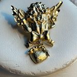 Vintage Cherub with dangle heart brooch USA stamped Gold Photo 0