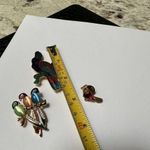 Lot Of 3 Bird Brooch Pins Enamel Parrot, Rhinestone Cardinal, Rhinestone Parrots Photo 3