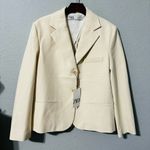 ZARA  Bloggers‎ Favorite Oyster White Lapel Collar Buttoned Cotton Blazer Sz L Photo 13