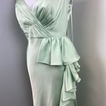 Mac Duggal  Pistachio Satin Ruffled Asymmetrical Gown Size 8 67815 Pastel Photo 5