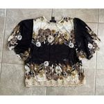 Rain Floral Lace Trim Belle Sleeve Sz Large BOHO Hippie Festival Blouse Photo 1