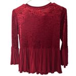 Altar'd State  Burgundy Peplum Swing Top Bell Sleeve Babydoll Holiday E14 Photo 1