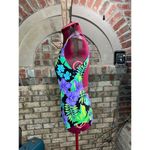 one piece swimsuit floral bright purple green blue Size M Photo 3