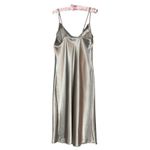 Bebe Silver Satin Cowl Neck Slip Dress Size L Made in USA Y2K 2000s Photo 1