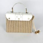 Annie Griffin Annie Handbags Top Handle Basket Purse with White Leather and Rope Strap Photo 1