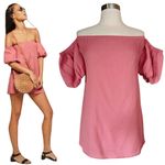 Reformation Mini Dress Framboise Off the Shoulder Pink Medium Elastic Neck NWT Photo 1