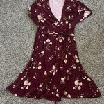 Old Navy Maroon Floral Midi Wrap Dress Photo 0