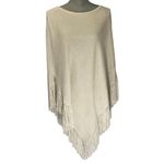 White House | Black Market Ecru and Gold Fringe Poncho Medium Photo 3