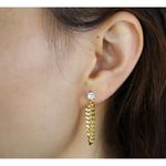 Boutique Solitaire Curb Chain Drop Front Back Earrings | 18k Yellow Gold‎ Filled Photo 10