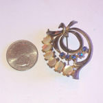 Vintage Mother of Pearl & Blue AB Rhinestones Floral Brooch Shoulder Pin Photo 3