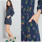 Modcloth Romper Cactus Plant Navy Blue Size 4X Long Sleeve Collared NWT Photo 13