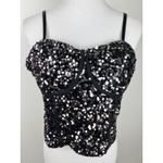 Sparkling Sequin Corset Top Black Strappy Bustier Evening Party Size L Photo 12