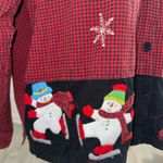 lemon grass Christmas Shirt XL Red Black Check Snowman Embroidered Cotton Photo 2