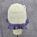 Vintage Y2K Crochet Festival Kawaii Purple White Knit Beanie Floral Funky Hat Photo 3
