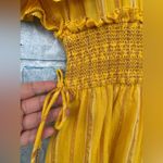 Saylor Adrianne Ruffled V-Neck Metallic Striped Gold Mini Dress medium Photo 5