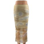 ZARA  Beige Khaki Tie Dye Tulle Ruched Draped Cinched Pencil Midi Skirt Size S Photo 2
