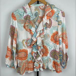 Esprit  Multicolored Ruffle Collar Paisley Boho Flowy Button‎ Up Blouse Photo 0