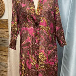 Athleta  Pink and Brown Paisley silkblend Long Sleeve Dress Photo 0