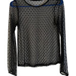 Sheer Black Polka Dot Mesh Long Sl Top Women's Swoss Dot Blouse Small Going out Photo 0