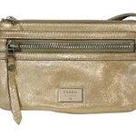 Fossil  Issue No 1954 Goat Hide Leather Crossbody Zipper Bag Tan Shimmer Photo 0
