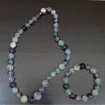 Genuine Rainbow Flourite Natural Crystal Stone Beaded Necklace & Bracelet Set Photo 4