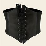 Plus Size Black Vintage Style Lace Up Faux Leather Elastic Back Closure Photo 0