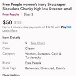 Free People cream colored slouchy turtleneck high low hem Skyscraper sweater. S Photo 4