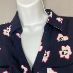 EXPRESS Portofino Shirt Blue Floral Polyester V-Neck Long Sleeves Office Small Photo 11