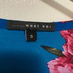 West Kei Turquoise Blue Floral Women's Faux Wrap 3/4 Sleeve Blouse Photo 1