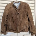 Liz Claiborne Brown Long Sleeve Suede Zip Up Jacket Size XL Lined Pockets Photo 0