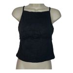 Free People  James Black Linen Crop Tank Top Adjustable Straps Open Back‎ Size XS Photo 2