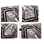 Vintage Neck Scarf Silver Black Floral Art Deco Hand Rolled Hem Korea Co… Photo 7