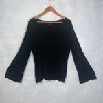 G.I.L.I. Black Ribbed Scoop Neck Long Wide Cuff Gold Stud Sleeves Sweater 1X Photo 3