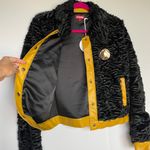 STAUD Buddha black faux shearling fur jacket w/ yellow leather trim size S small Photo 5