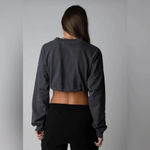 Talentless New  WOMENS CINCH CROP CREW white and gray tie dye L/XL top Photo 2