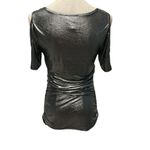 Y2K Women's Metallic Silver Cold Shoulder Blouse Top Ruched Stretch Size M Party Size M Photo 3
