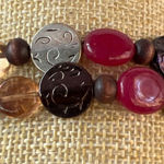 Set of 2 Multi Color Glass Beaded Stretch Bracelets Ceramic Red Brown Copper Photo 0