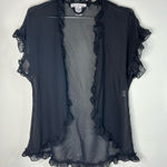 Linea Donatella Sheer Black Ruffle Trim Open Front Cover Up Top Size Medium Photo 0