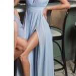 Mac Duggal  Plunge Neck Chiffon Grecian Gown in Powder Blue Size US 12 Photo 0