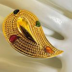 Vintage Avon PAISLEY Gold Tone RED BLUE GREEN ORANGE Brooch Photo 4