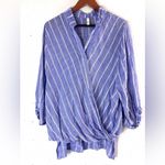 Elan  M Casual Blue Striped Loose Fit Blouse Top Photo 6